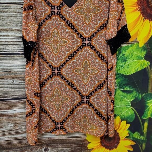 Paper Crane double layered dress orange/black Paisley XL Pre-owned - Picture 2 of 7